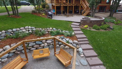 Fire Pit with Octagon Swing and Landscaped Stairs