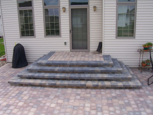 brick stair system in Fargo by Oasis Landscapes