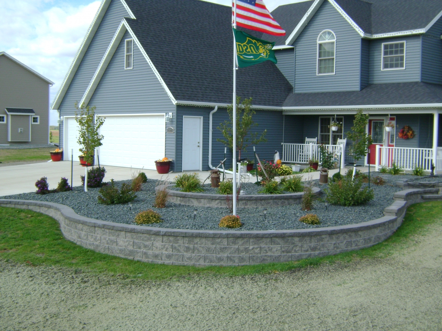 Retaining Wall Landscaping Around Flag Pole