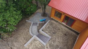 Aerial view of paver stair system by Oasis Landscapes