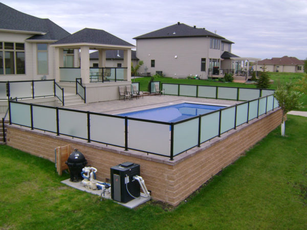 Raised Patio with Integrated Pool and Unique Privacy Panel Safety Rails ...